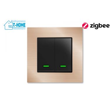 Thiết bị smarthome - Công tắc đèn zigbee mặt nhôm 2 nút Goman gold