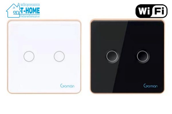 Thiết Bị Smarthome - Công tắc cảm ứng Wifi mặt vuông hai nút Goman