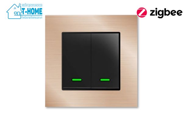 Thiết bị smarthome - Công tắc đèn zigbee mặt nhôm 2 nút Goman gold