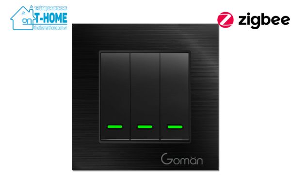 Thiết bị smarthome - Công tắc đèn zigbee mặt nhôm 3 nút Goman black