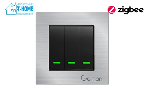 Thiết bị smarthome - Công tắc đèn zigbee mặt nhôm 3 nút Goman white